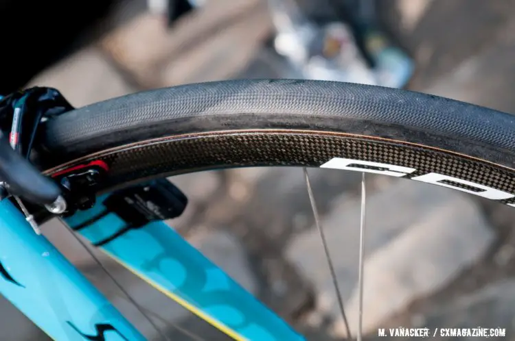 Boom seemed to make no concessions in terms of tires for Paris-Roubaix's punishing cobble sectors, staying with the Specialzied S-Works Turbo. © Mario Vanacker / Cyclocross Magazine