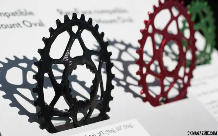 Absolute Black has Direc Mount oval and round chainrings for 1x drivetrains. Sea Otter Classic 2016. © Cyclocross Magazine