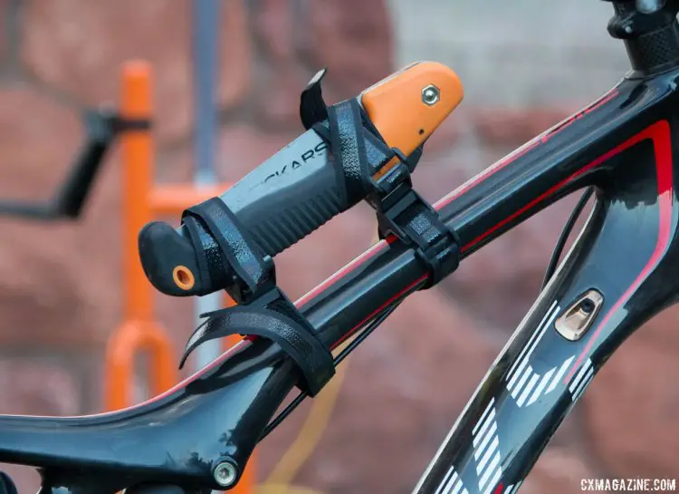 SKS' new Anywhere Adapter straps use an industrial stength Velcro-like material to help you mount anything, anywhere, including this to your top tube. Ouch. Magura Press Camp. © Cyclocross Magazine -