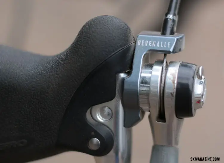 No hidden cables here. Shifter cables are threaded into your existing shift lever and then exit through the top of the Gevenalle Audax modified lever. You can choose between indexed or friction mode on your shift lever. @Cycocross Magazine