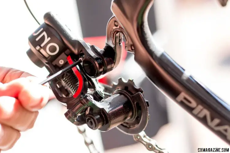 Rotor's Uno rear derailleur uses small hey keys to adjust the one limit screw, multishift ability, and chain stretch compensation. © Cyclocross Magazine