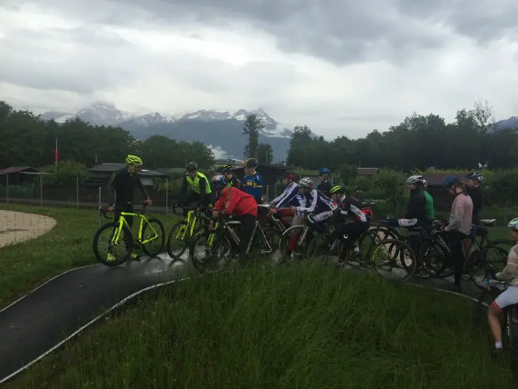 Pump track fun on cyclocross bikes. UCI CX Training Camp 5.0. Photo courtesy Geoff Proctor. 