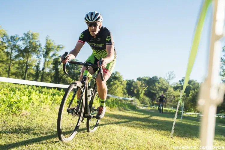 Team manager Chandler Delinks doing some laps to warm up for the Pawling Cycle CX race. © Chris McIntosh / Cyclocross Magazine