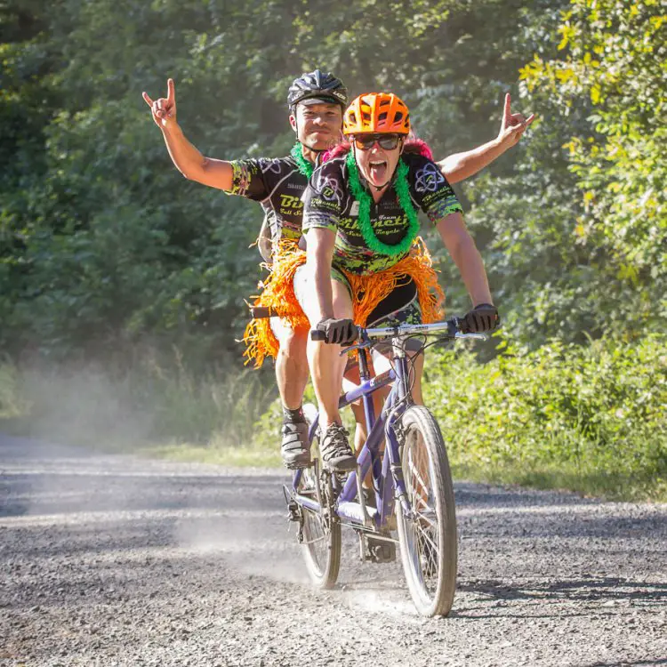 Helen Huley and Vincent Ng on one of the race’s many party tandems. Photo: Dominion Cycling Photography.