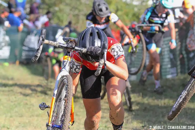 Katerina Nash led early but suffered from a ripped derailleur. 2016 Jingle Cross World Cup, Elite Women. © D. Mable / Cyclocross Magazine