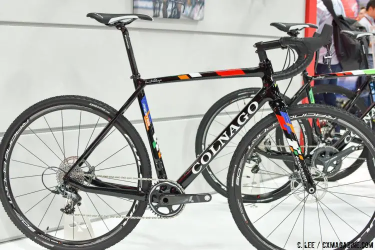 The revamped 2017 Colnago Prestige in the World Championship rainbow colorway, although to our eye the yellow looks a bit like orange, and we assume that's for licensing reasons. © C. Lee / Cyclocross Magazine