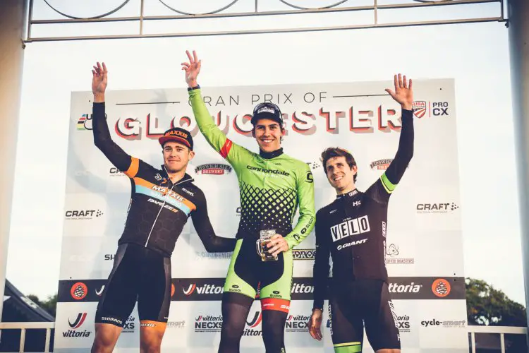 Elite Men's podium with Curtis White, Daniel Summerhill, and Jeremy Durrin. 2016 GP of Gloucester Day 1. photo: Angelica Dixon
