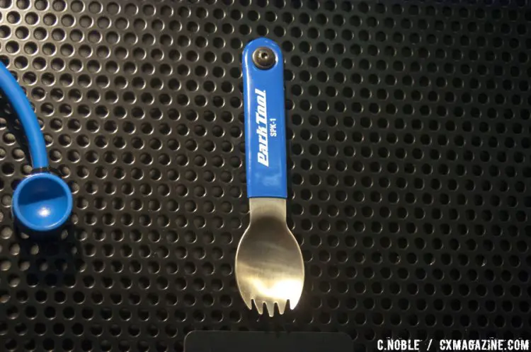 Park Tool Spork SPK-1. A mult-tool of a different kind, this spoon/fork combo is made from food grade stainless steel with a vinyl dipped handle. Dishwasher safe with a retail price of $10.50. © Cyclocross Magazine
