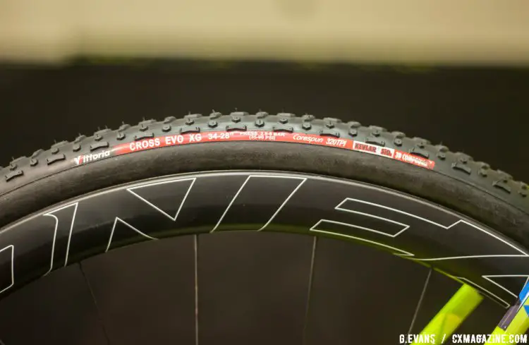 This team edition Steeple-XC rolls on Easton EC90 SL wheels wrapped in 700x33c Vittoria Cross Evo XG tires. © Cyclocross Magazine