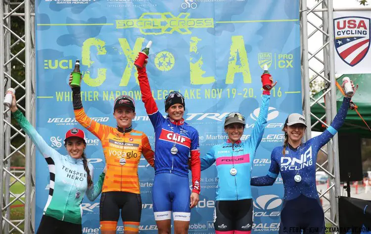 From L to R: Gomez Villafane, Miller, Nash, McFadden, and McCutcheon. 2016 CXLA Day 2. © Cathy Fegan-Kim / Cyclocross Magazine