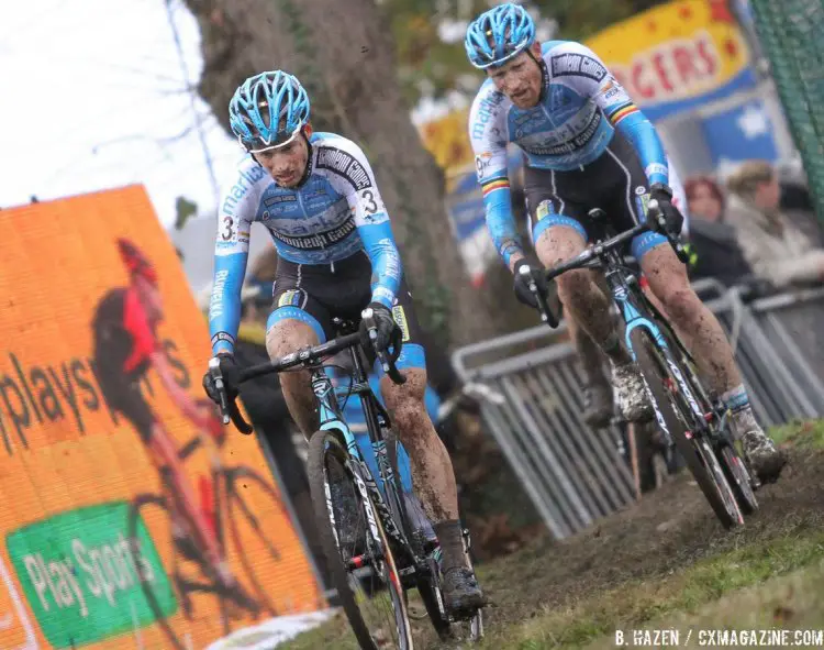 Kevin Pauwels leads Klaas Vantonout. 2016 Superprestige Gavere Elite Men. © B. Hazen / Cyclocross Magazine