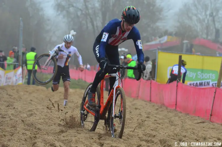 Spencer Petrov (USA) rides through the sand pit during the 2016 Zeven UCI Cyclocross World Cup. © C. Jobb / Cyclocross Magazine