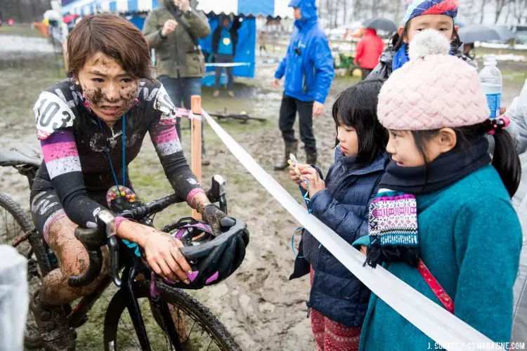 Waka Takeda with her fans. 2016 Nobeyama Rapha Super Cross Day 2. © Jeff Curtes