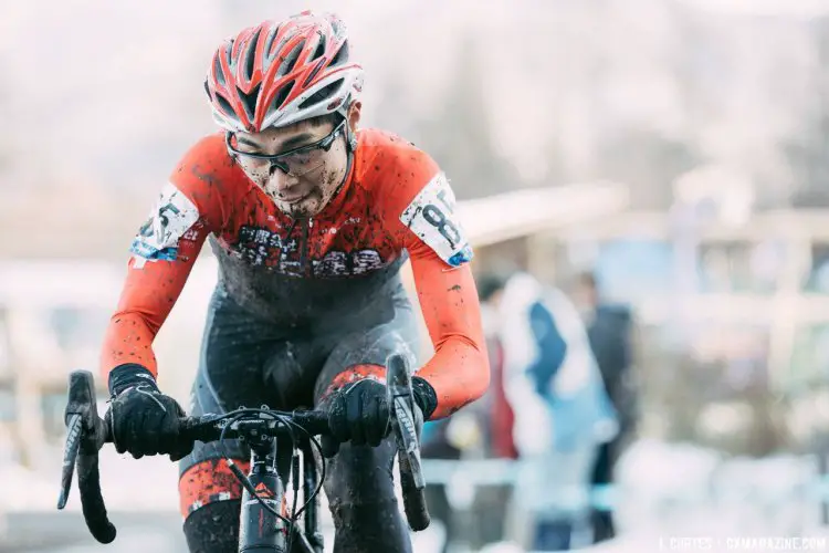 Kenji Matsuki was one of an impressive 83 starters in the men's Day 1 UCI race. 2016 Nobeyama Rapha Super Cross Day 1. © Jeff Curtes