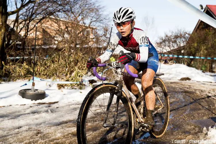 Chika Fukumoto on her way to 12th on Day 1. 2016 Nobeyama Cyclocross Day 1. © Jeff Curtes