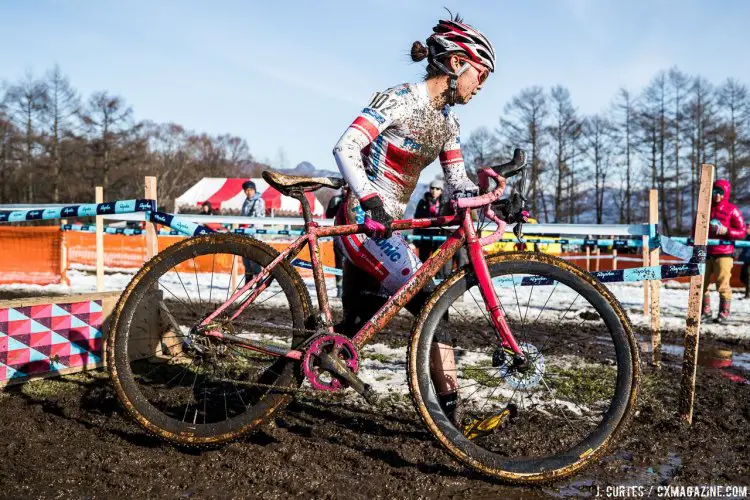 Kiyoka Sakaguchi took both days on the weekend, and extended the Panasonic titanium winning history at the event. 2016 Nobeyama Rapha Super Cross Day 1. © Jeff Curtes