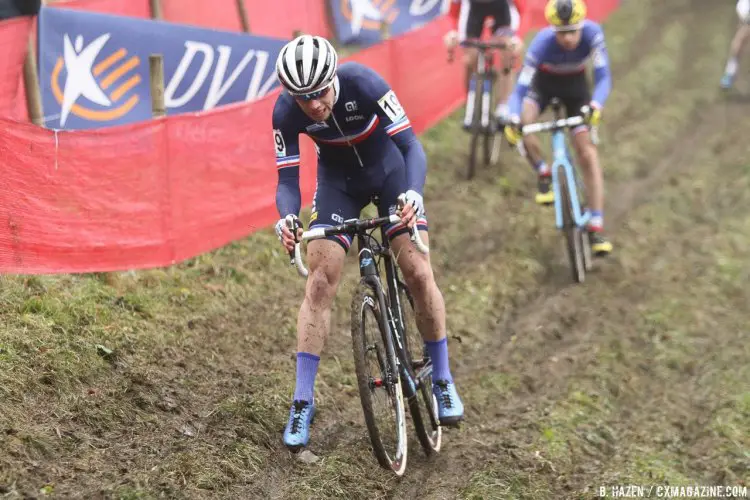 Lucas Dubau on his way to eighth, the second Frenchman, behind Russo, in the top ten. 2016 Namur Cyclocross World Cup, U23 Men. © B. Hazen / Cyclocross Magazine