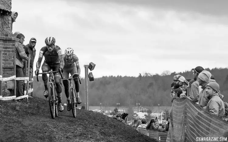 Stephen Hyde and Logan Owen chased Jeremy Powers but couldn't prevent him from winning his fourth title. Elite Men, 2016 Cyclocross National Championships. © A. Yee / Cyclocross Magazine