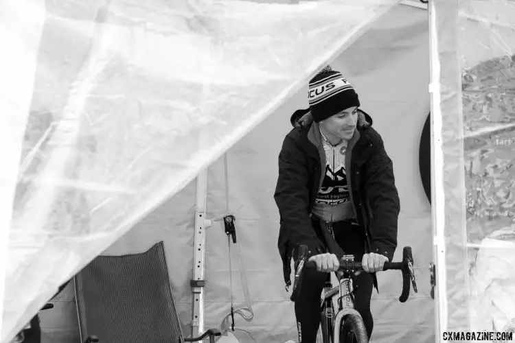 Allen Krughoff was dry, clean and comfortable warming up in his team tent before the Elite Men's race, one of his last for the Noosa team he co-owned . A look back at the 2016 Cyclocross Nationals' final day. © A. Yee / Cyclocross Magazine