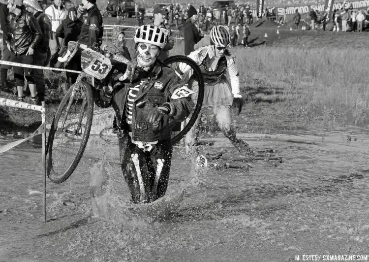 Knee-deep water followed by barriers made for a lot of running for all but a very select few including Sven Nys. 2016 SSCXWC Women's Finals. © M. Estes / Cyclocross Magazine