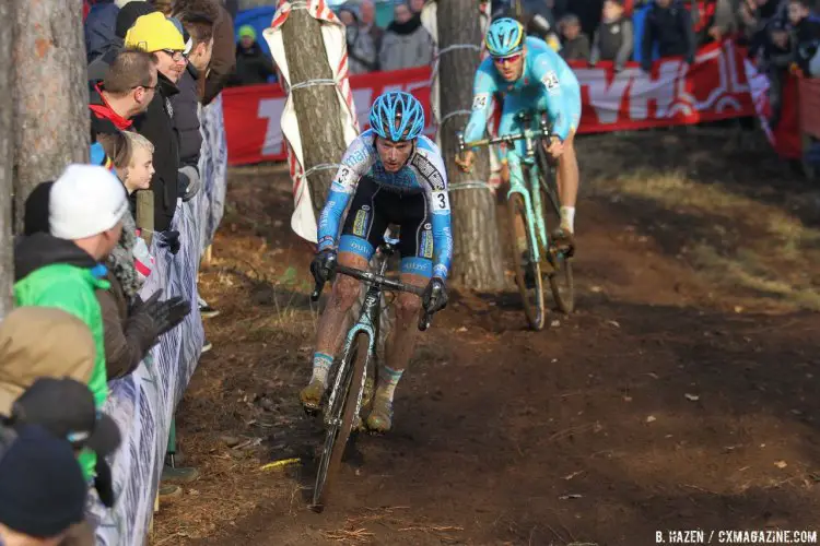 Once again, Kevin Pauwels left it late to charge through the field and end up in third. 2016 Heusden-Zolder Cyclocross World Cup. Elite Men. © B. Hazen / Cyclocross Magazine