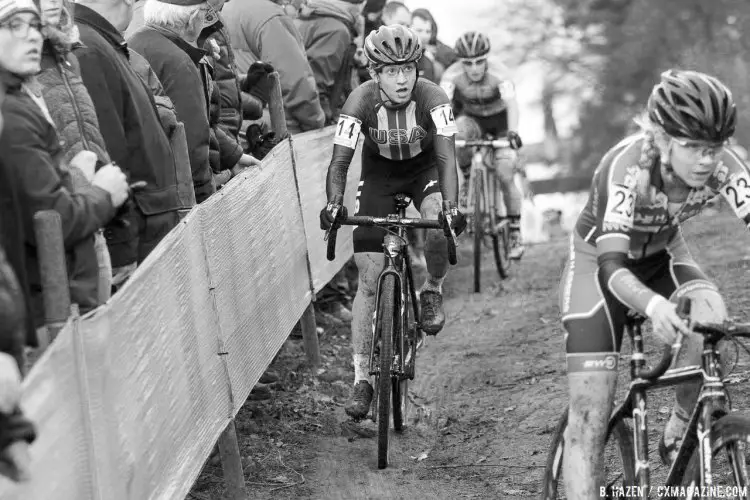 American Emma White finished in 14th place. 2016 Zolder World Cup Elite Women. © B. Hazen / Cyclocross Magazine