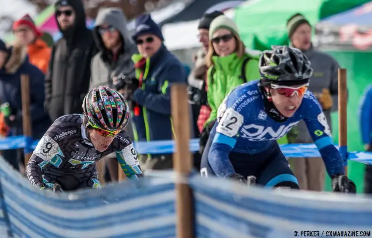 Arley Kemmerer, following Mindy McCutcheon, worked hard through the race into 7th place. 2017 Cyclocross National Championships, © D. Perker / Cyclocross Magazine