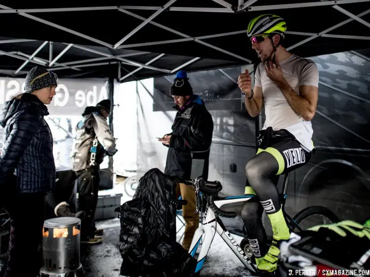 Jeremy Durrin warming up to a top-ten finish and Worlds team berth. 2017 Cyclocross National Championships, © D. Perker / Cyclocross Magazine