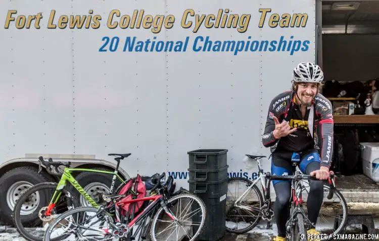 Fort Lewis has a setup that rivals some pro teams, with the results, speed and championships to back it up. The team hung loose and finished third in the varsity omnium. 2017 Cyclocross National Championships, © D. Perker / Cyclocross Magazine