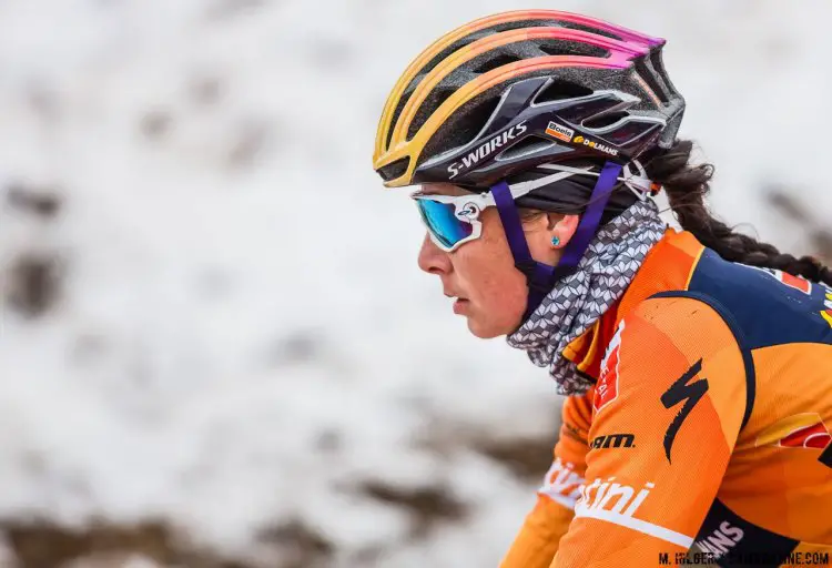 Nikki Brammeier (GBR) ready to have another run at the podium. UCI Cyclocross World Championships, Bieles, Luxembourg. 1/27/2017 Training. © M. Hilger / Cyclocross Magazine