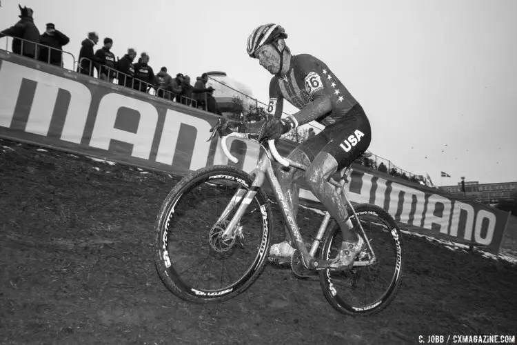 Lance Haidet had several front flats but still finished 25th. U23 Men. 2017 UCI Cyclocross World Championships, Bieles, Luxembourg. © C. Jobb / Cyclocross Magazine