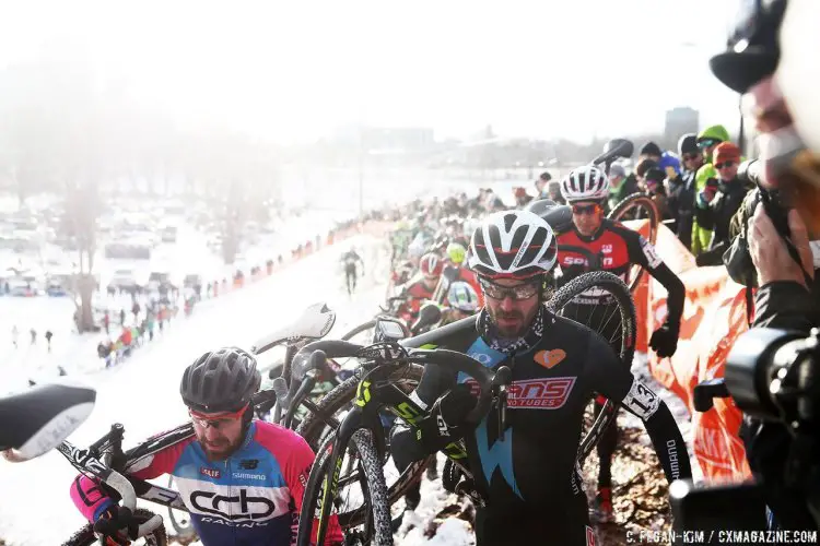 The crowd could get up close and personal with the racers on the Bonk Breaker Hill. 2017 Cyclocross National Championship. © C. Fegan-Kim / Cyclocross Magazine