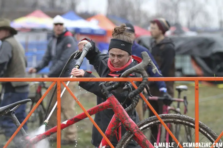 Pit crews were busy cleaning bikes as riders changed bikes as often as twice each lap due to the muddy conditions. 2017 Cyclocross National Championships. © D. Mable/Cyclocross Magazine