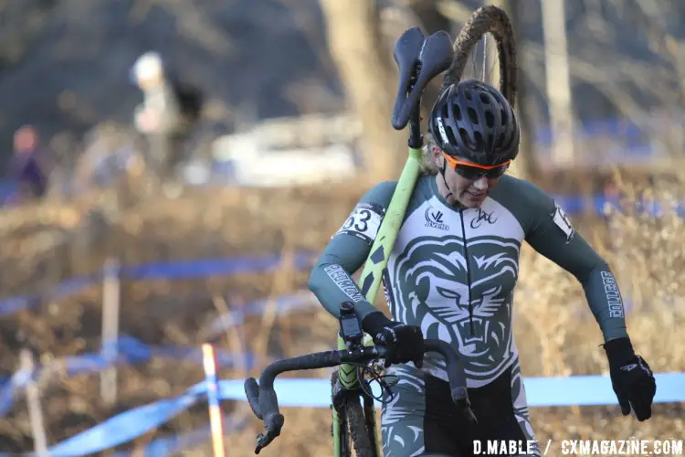 Eric Allar roars to a top 15 finish for Piedmont College in the Women's Collegiate Varsity race. 2017 Cyclocross National Championships. ©D. Mable/Cyclocross Magazine