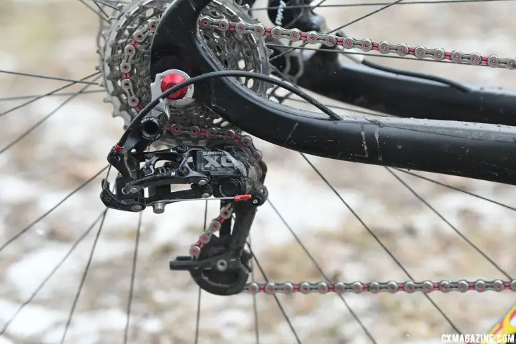 A SRAM XO rear derailleur handles shifting duties in the rear. 2017 Cyclocross National Championships. © A. Yee / Cyclocross Magazine