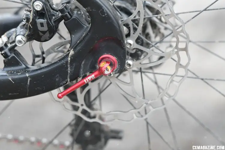 Dati titanium quick release skewers have a minimalist design and light weight. 2017 Cyclocross National Championships. © A. Yee / Cyclocross Magazine