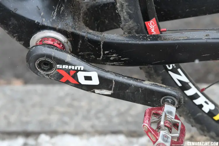 The non-drive side cranks shows a bit of race wear. 2017 Cyclocross National Championships. © A. Yee / Cyclocross Magazine