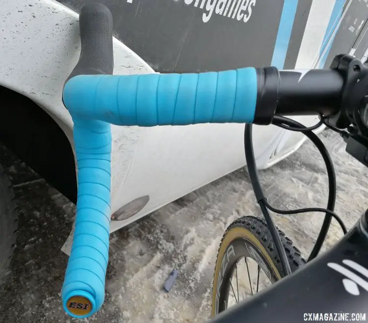 Matchy matchy! Franck has ESI silicone bar tape that's nearly the same as the Marlux-Napoleon Games blue. 2017 Cyclocross World Championships bikes. © Cyclocross Magazine