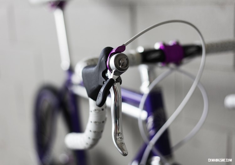 A Campagnolo shifter with custom annodized parts. © C. Fegan-Kim Cyclocross Magazine