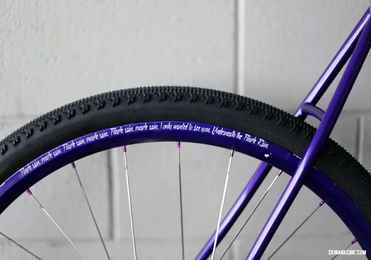 The lyrics of Purple Rain are painted onto the rims. © C. Fegan-Kim Cyclocross Magazine