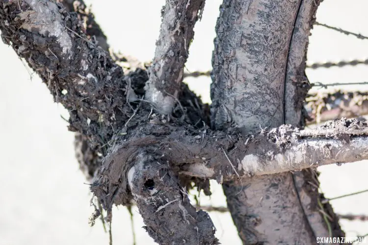 If a muddy adventure is in your future, grab a more aggressive tread and be prepared to do some clearing by the bottom bracket. Wilier Triestina Jaroon + drop bar plus bike. © Cyclocross Magazine