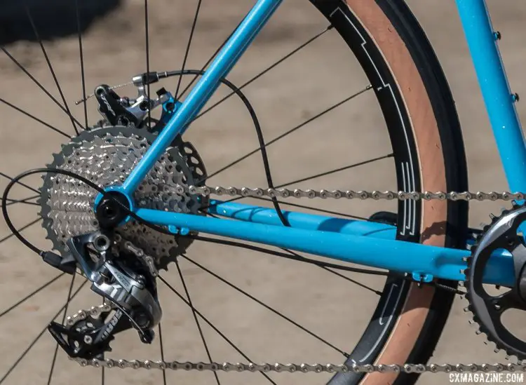 The Grimes built for the show keeps things simple with external cable routing and mechanical disc brakes, but you can get any brakes you want with your build. 2017 Sea Otter Classic. © C. Lee / Cyclocross Magazine