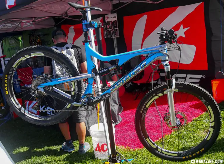 The Gravity Cap from K-edge was shown at the Sea Otter Classic on a custom painted Troy Lee Designs Santa Cruz mountain bike. 2017 Sea Otter Classic. © G. Kato / Cyclocross Magazine