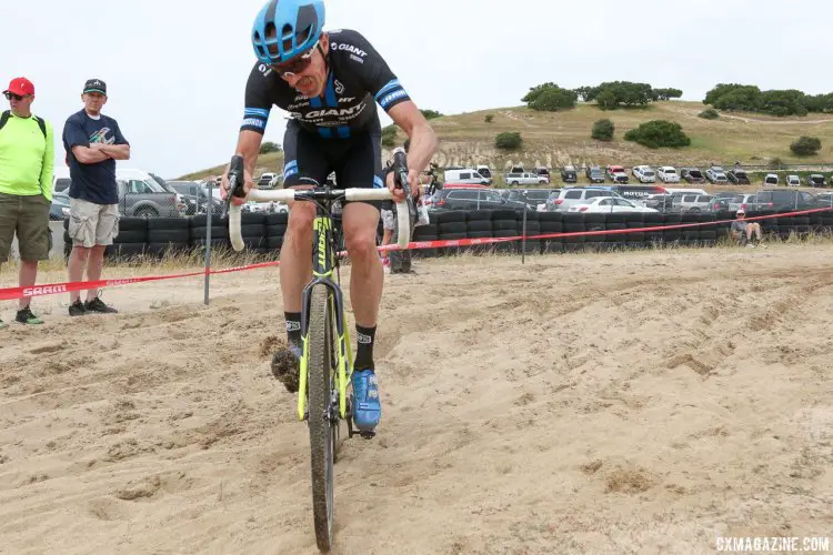 Carl Decker in control in the sand pit. 2017 Sea Otter Classic cyclocross race. © J. Silva / Cyclocross Magazine
