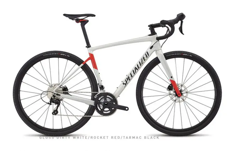 The $3,000 Diverge Comp has a double 48/32T front chain ring and 11-speed 11-32 rear cassette, Shimano RS505 disc brakes and Shimano 105 rear derailleur. (photo: Specialized)undefined