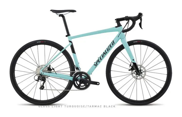 The aluminum alloy Comp E5 retails for $1,800. It is built with Shimano 105 front and rear derailleurs, Tektro mechanical disc brakes and 48/32T double chain rings and an 11-speed 11-32 rear cassette. (photo: Specialized)