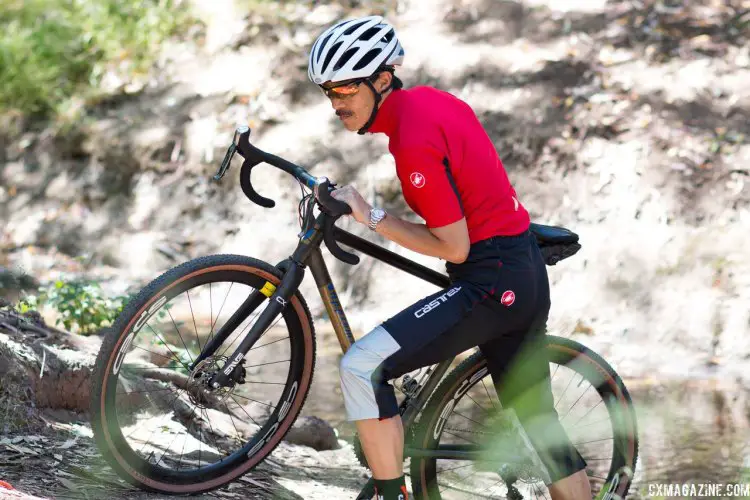 The Castelli Gabba3 jersey and waterproof Tempesta Race pants are made for wet, inclement weather any time of year. It may make your warm up or race more comfortable come 'cross season. Castelli Cycling. © Cyclocross Magazine
