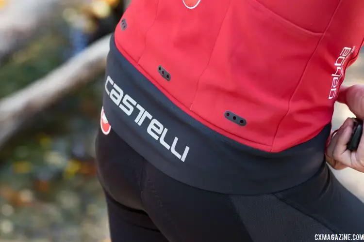 The drop tail of the Gabba 3 windstopper jersey holds itself tight with a snug fit and a silicon grip band on the underside. Castelli Cycling. © Cyclocross Magazine