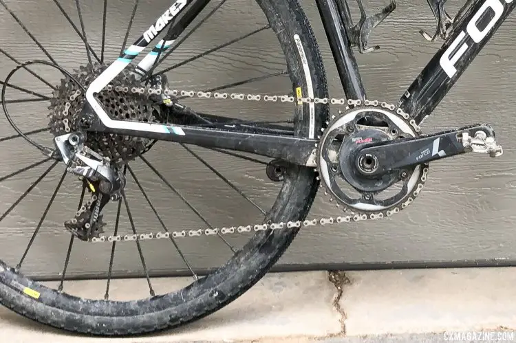 Like Squire, Holcomb recorded her power output using a SRM-equipped SRAM 1x crankset. She used a 42t ring up front and a 10-42t out back. Janel Holcomb's 2017 Crusher-winning Focus Mares cyclocross bike.