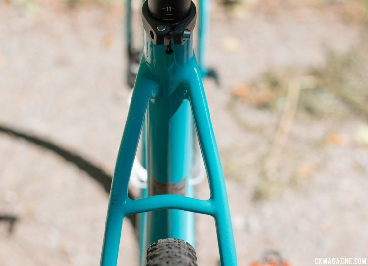 Out back, the slim seatstays go wide to provide plenty of clearance for mud and bigger tires. 2018 Kona Jake cyclocross bikes. © Cyclocross Magazine